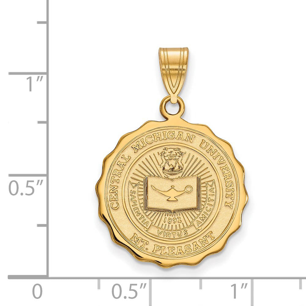 Alternate view of the 14k Gold Plated Silver Central Michigan U Large Crest Pendant by The Black Bow Jewelry Co.