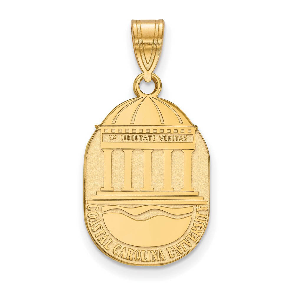 14k Gold Plated Silver Coastal Carolina U Large Crest Pendant, Item P17548 by The Black Bow Jewelry Co.