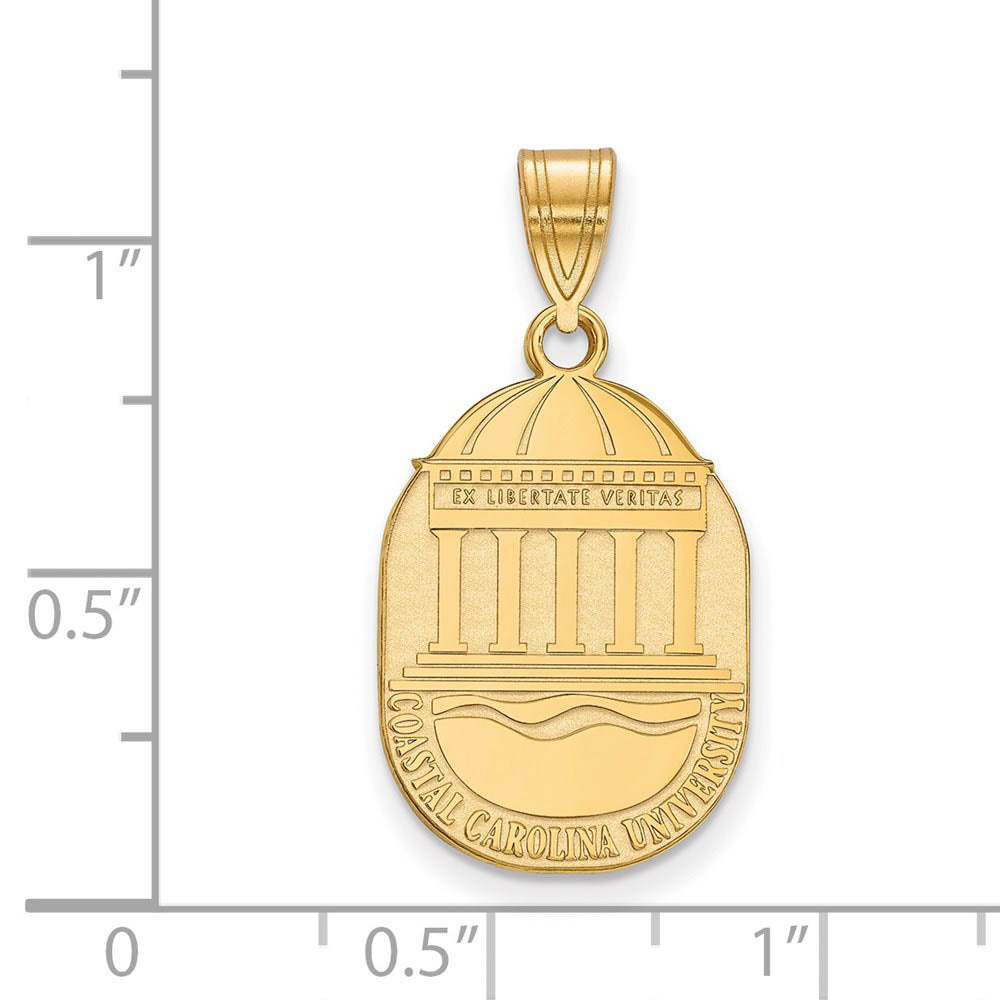 Alternate view of the 14k Gold Plated Silver Coastal Carolina U Large Crest Pendant by The Black Bow Jewelry Co.