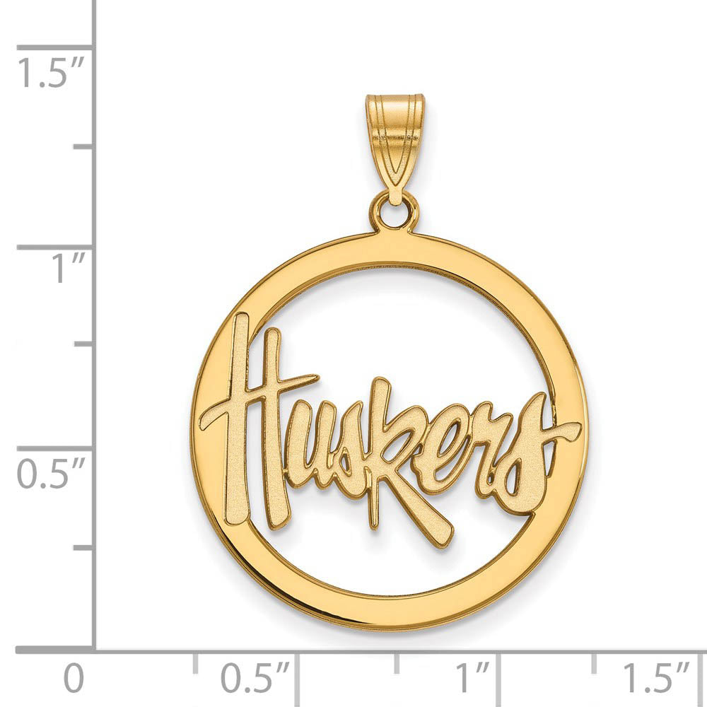 Alternate view of the 14k Gold Plated Silver U. of Nebraska XL Circle Pendant by The Black Bow Jewelry Co.
