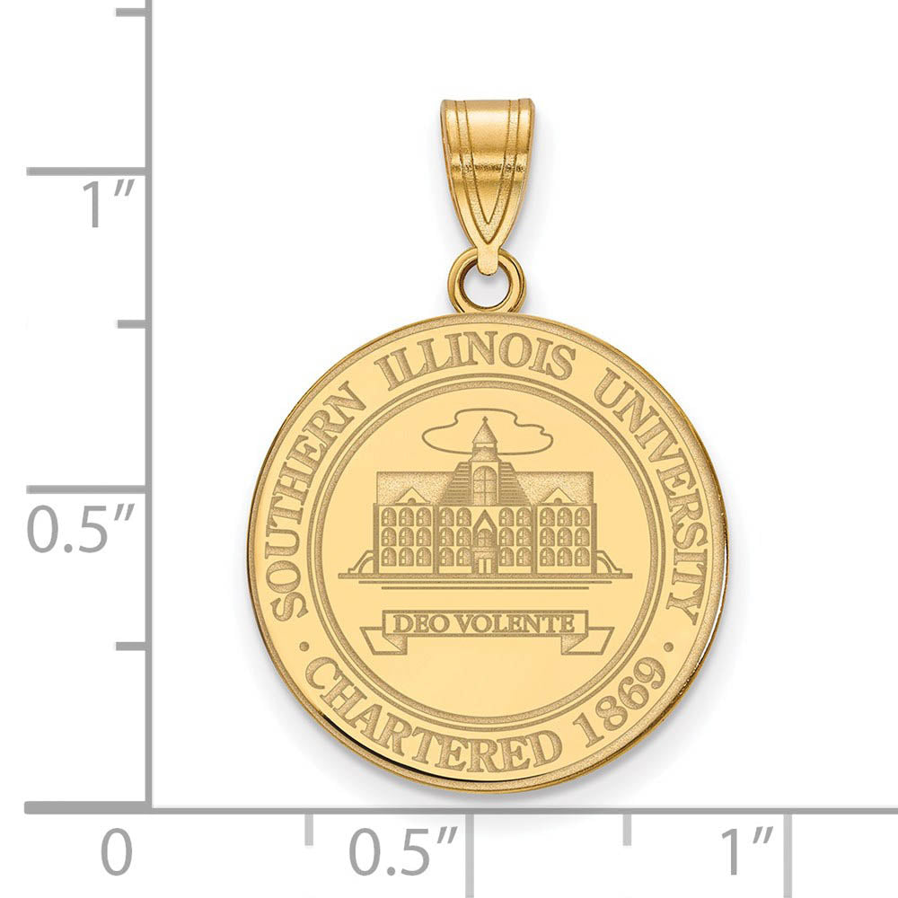 Alternate view of the 14k Gold Plated Silver Southern Illinois U. Large Crest Pendant by The Black Bow Jewelry Co.
