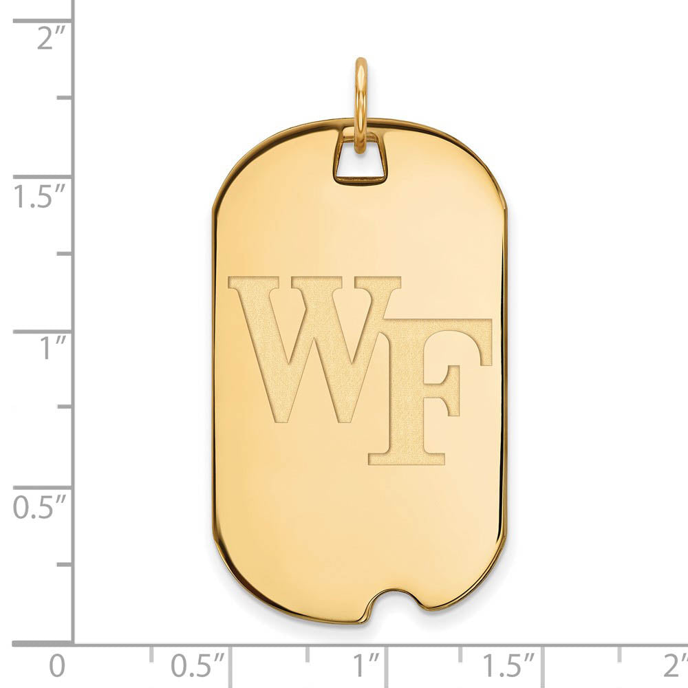 Alternate view of the 14k Gold Plated Silver Wake Forest U. Large 'WF' Dog Tag Pendant by The Black Bow Jewelry Co.