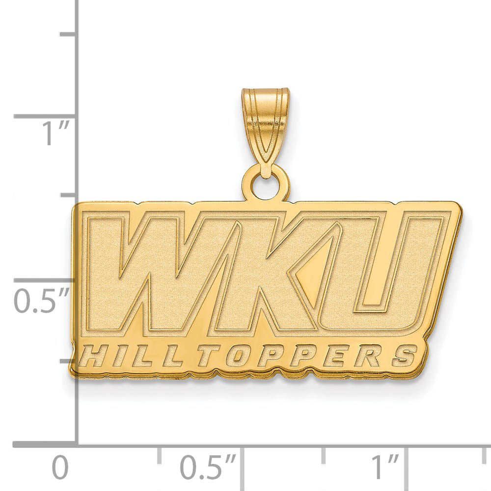 Alternate view of the 14k Gold Plated Silver Western Kentucky U. Large 'WKU' Pendant by The Black Bow Jewelry Co.