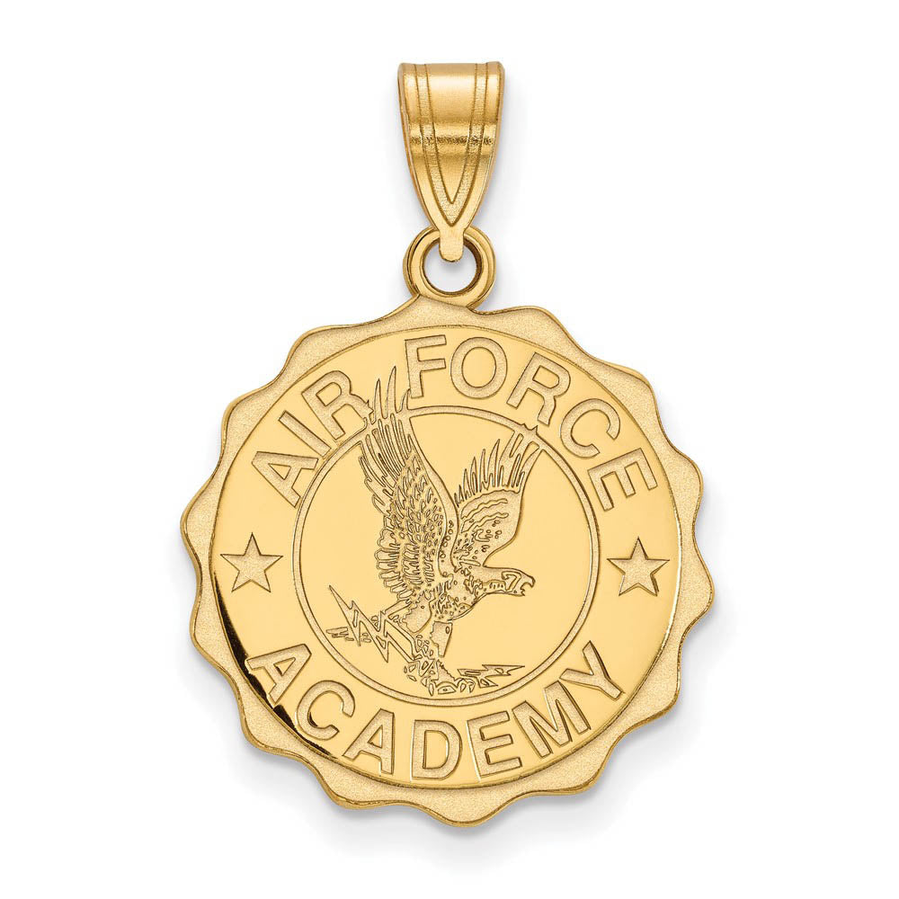 14k Gold Plated Silver Air Force Academy Large Crest Pendant, Item P17590 by The Black Bow Jewelry Co.
