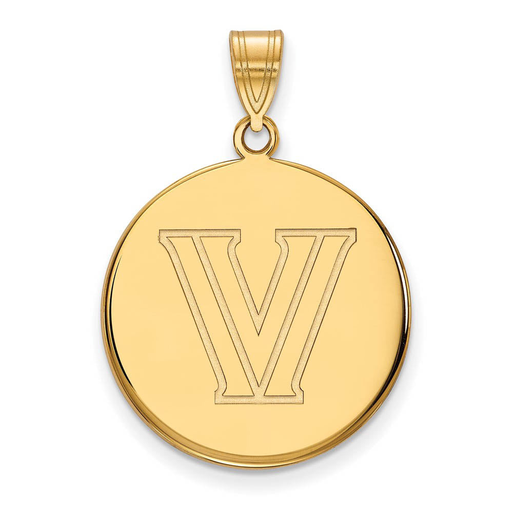 14k Gold Plated Silver Villanova U. Large Logo Disc Pendant, Item P17598 by The Black Bow Jewelry Co.