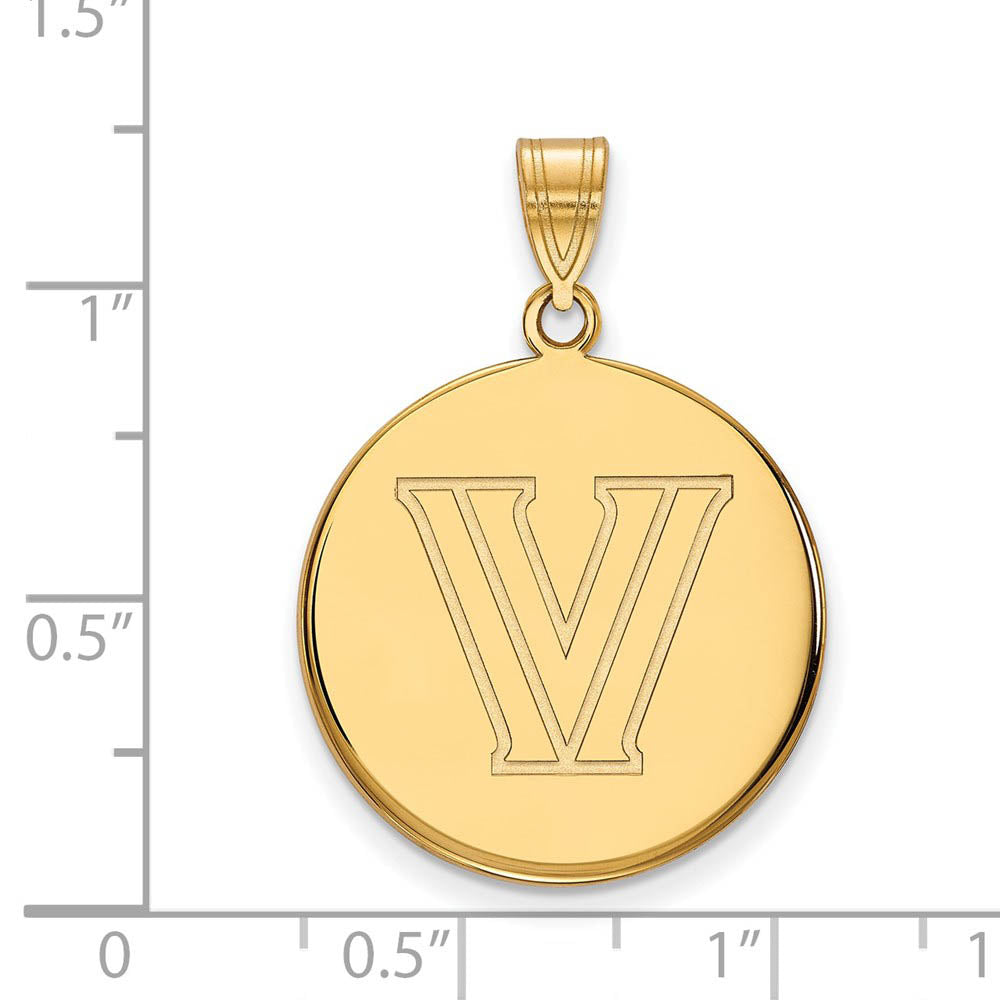 Alternate view of the 14k Gold Plated Silver Villanova U. Large Logo Disc Pendant by The Black Bow Jewelry Co.
