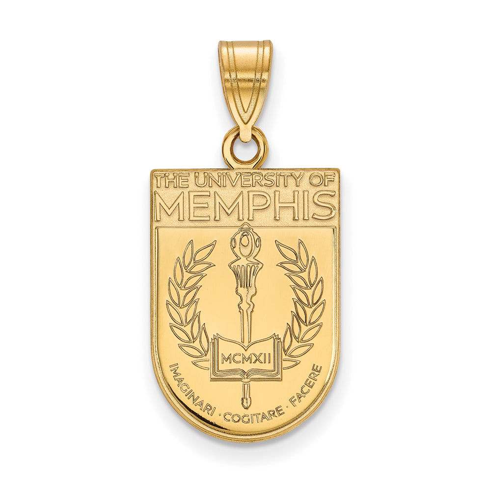 14k Gold Plated Silver U. of Memphis Large Crest Shield Pendant, Item P17610 by The Black Bow Jewelry Co.
