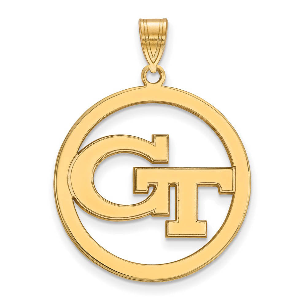 14k Gold Plated Silver Georgia Technology Lg 'GT' Circle Pendant, Item P17614 by The Black Bow Jewelry Co.