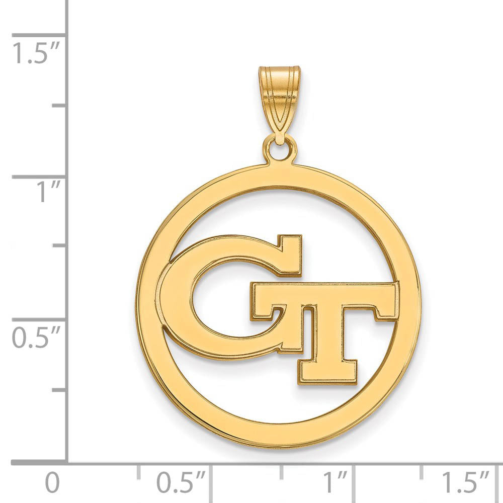 Alternate view of the 14k Gold Plated Silver Georgia Technology Lg 'GT' Circle Pendant by The Black Bow Jewelry Co.