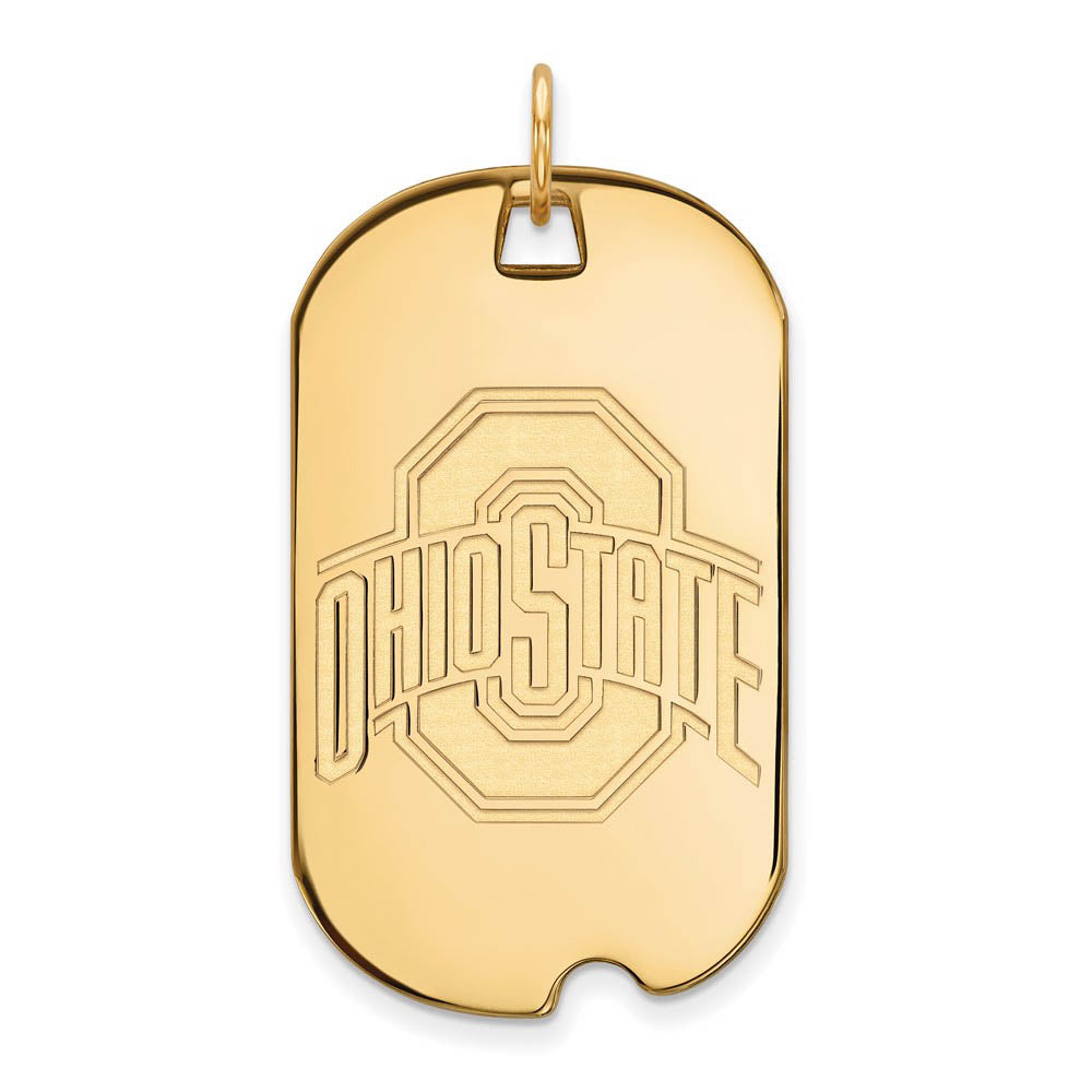 14k Gold Plated Silver Ohio State Large Dog Tag Pendant, Item P17623 by The Black Bow Jewelry Co.