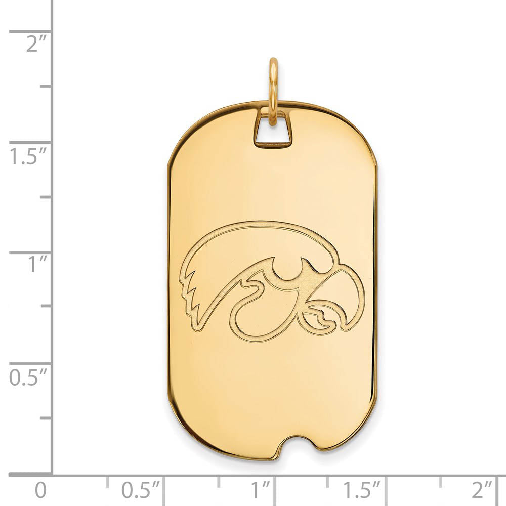 Alternate view of the 14k Gold Plated Silver U. of Iowa Large Dog Tag Pendant by The Black Bow Jewelry Co.