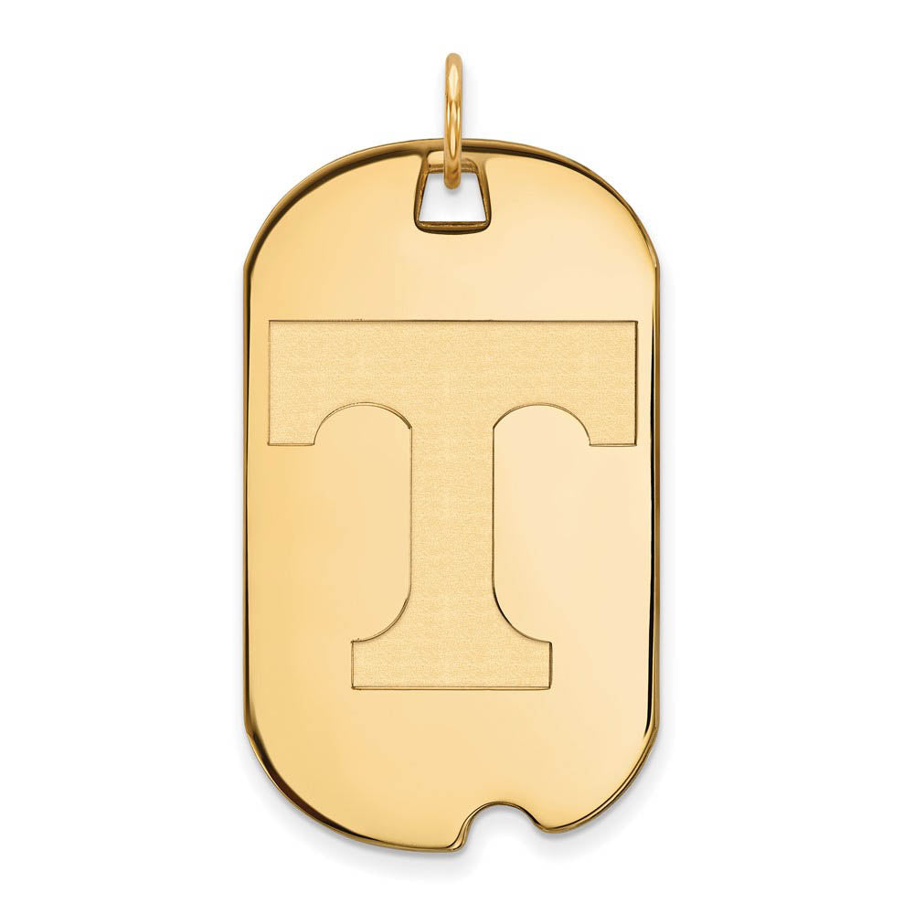 14k Gold Plated Silver U. of Tennessee Large Initial T Dog Tag Pendant, Item P17636 by The Black Bow Jewelry Co.