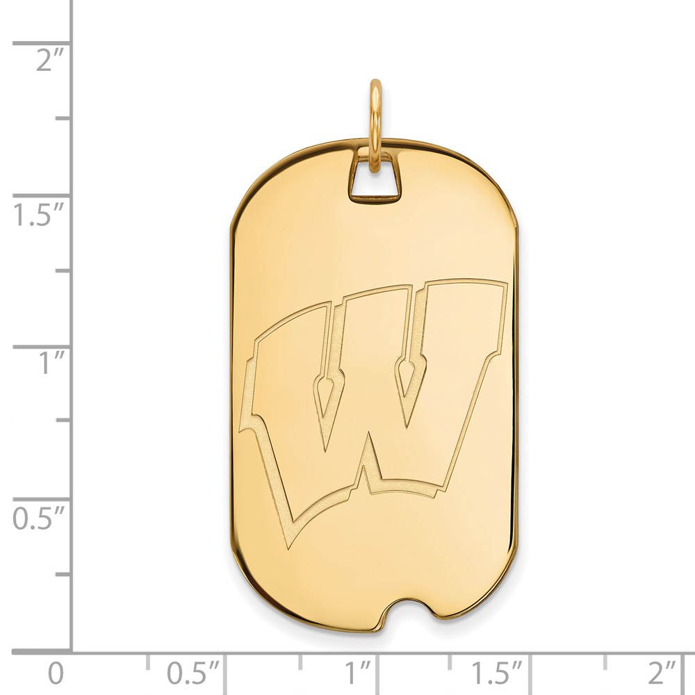 Alternate view of the 14k Gold Plated Silver U. of Wisconsin Large Initial W Dog Tag Pendant by The Black Bow Jewelry Co.