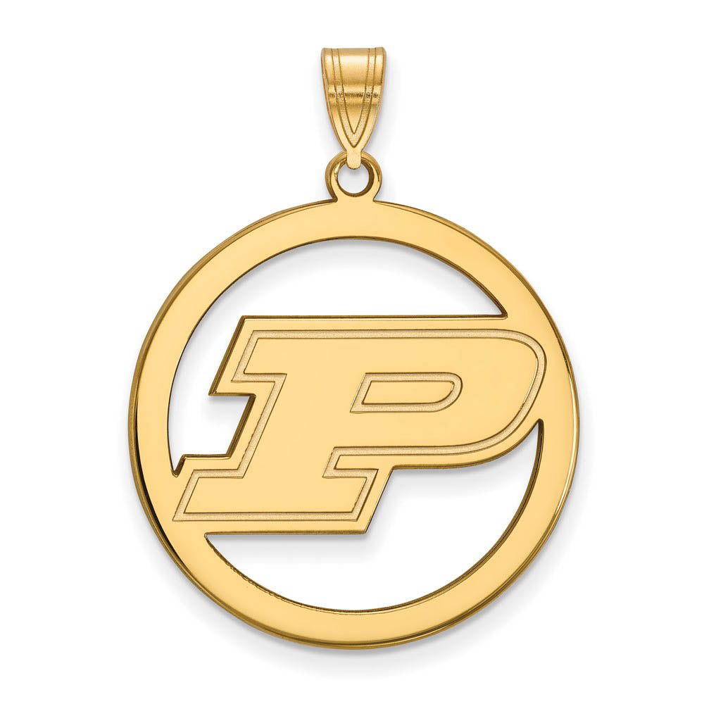 14k Gold Plated Silver Purdue XL Initial P Circle Pendant, Item P17639 by The Black Bow Jewelry Co.