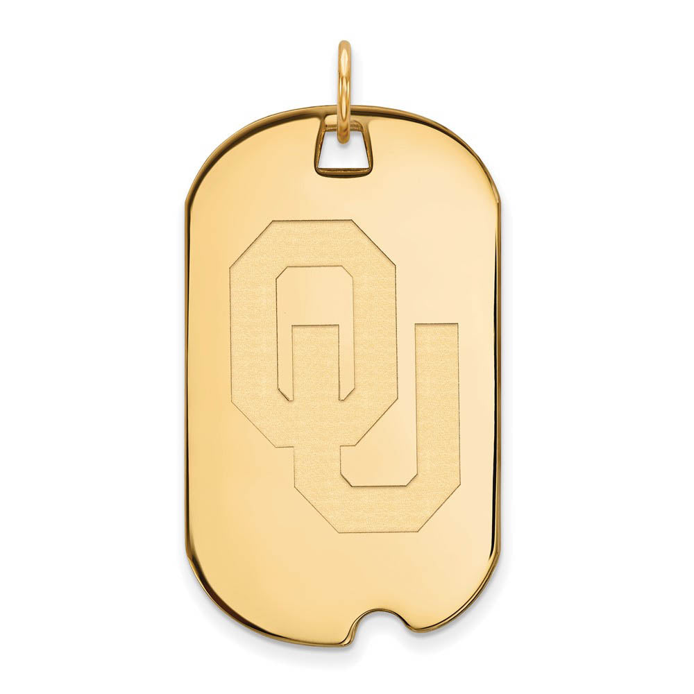 14k Gold Plated Silver U. of Oklahoma Large 'OU' Dog Tag Pendant, Item P17643 by The Black Bow Jewelry Co.