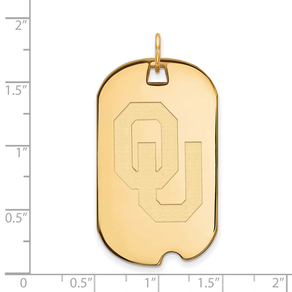 Alternate view of the 14k Gold Plated Silver U. of Oklahoma Large 'OU' Dog Tag Pendant by The Black Bow Jewelry Co.