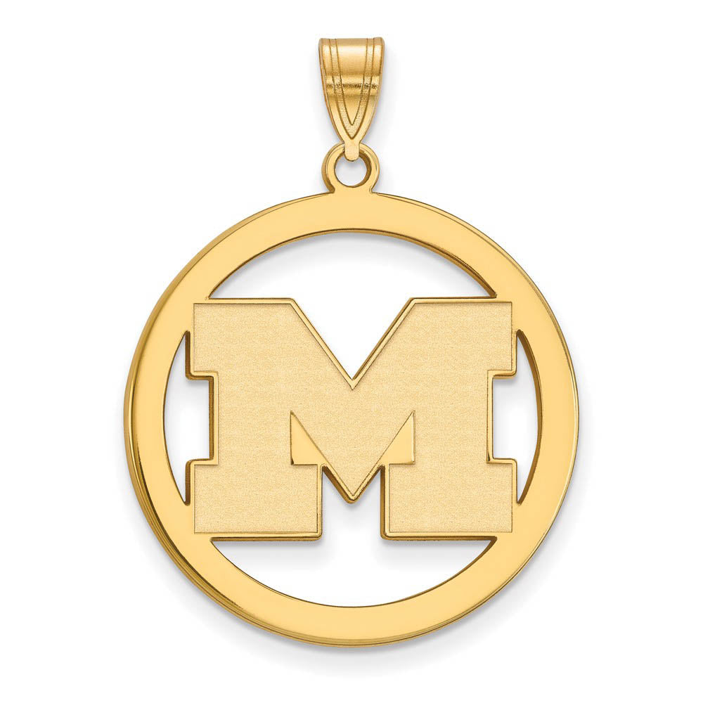 14k Gold Plated Silver U. of Michigan XL Initial M Circle Pendant, Item P17649 by The Black Bow Jewelry Co.