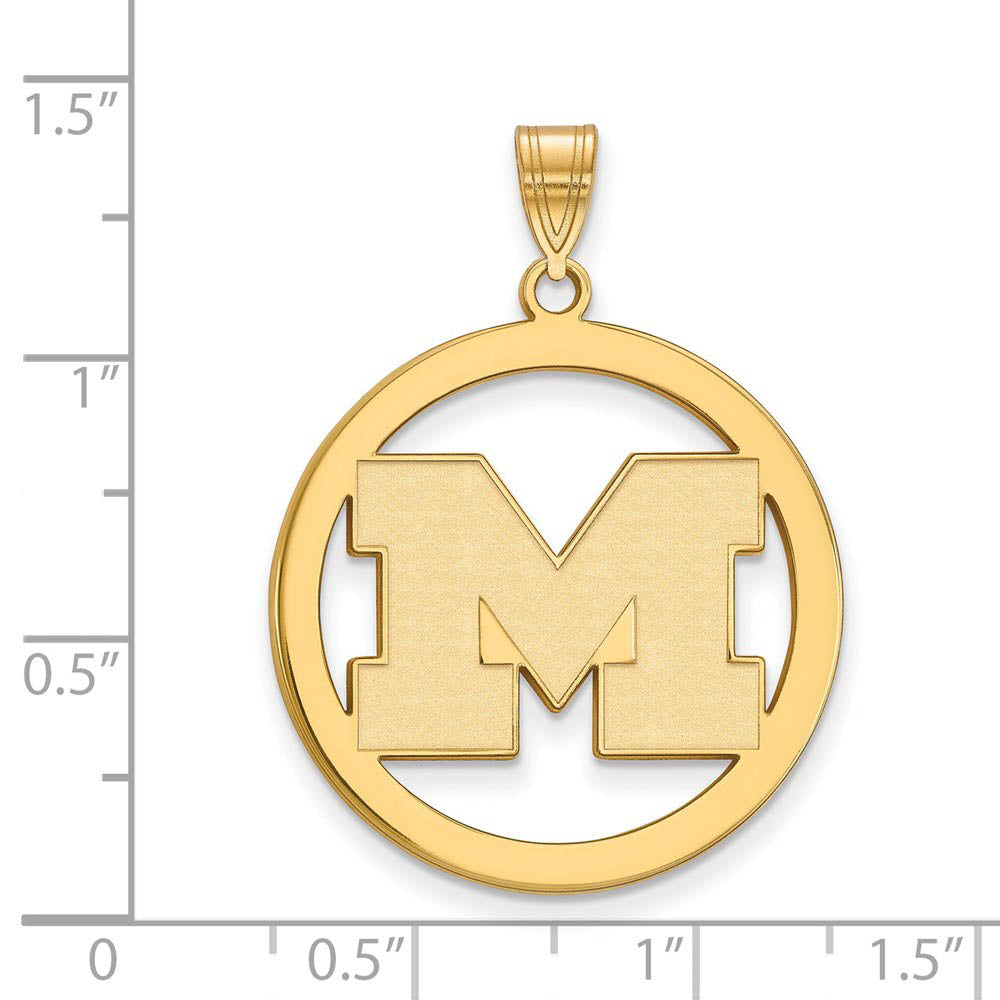 Alternate view of the 14k Gold Plated Silver U. of Michigan XL Initial M Circle Pendant by The Black Bow Jewelry Co.