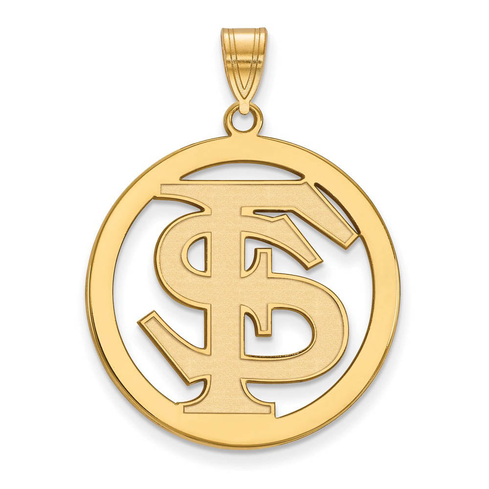 14k Gold Plated Silver Florida State XL Circle Pendant, Item P17655 by The Black Bow Jewelry Co.