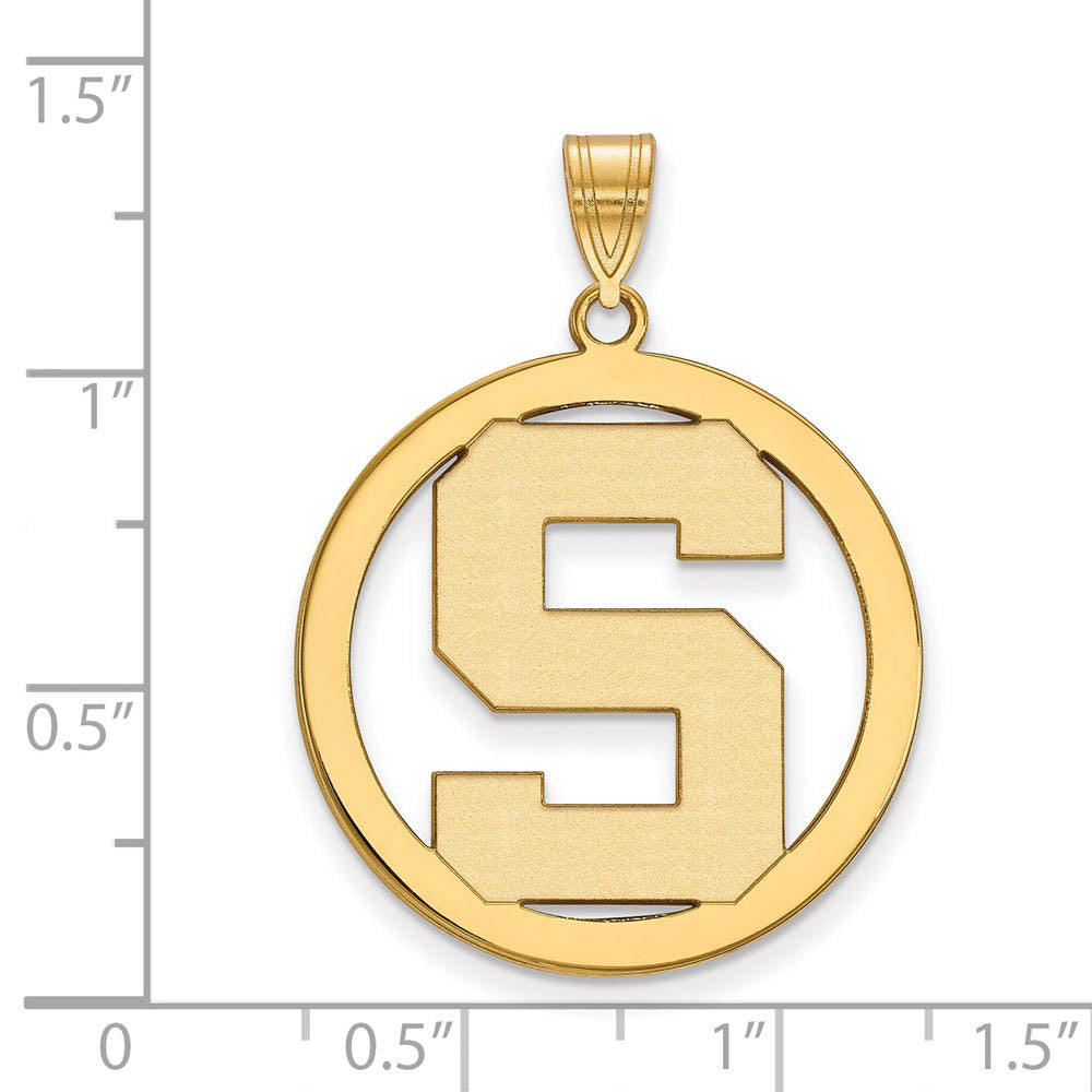 Alternate view of the 14k Gold Plated Silver Michigan State XL Initial S Circle Pendant by The Black Bow Jewelry Co.