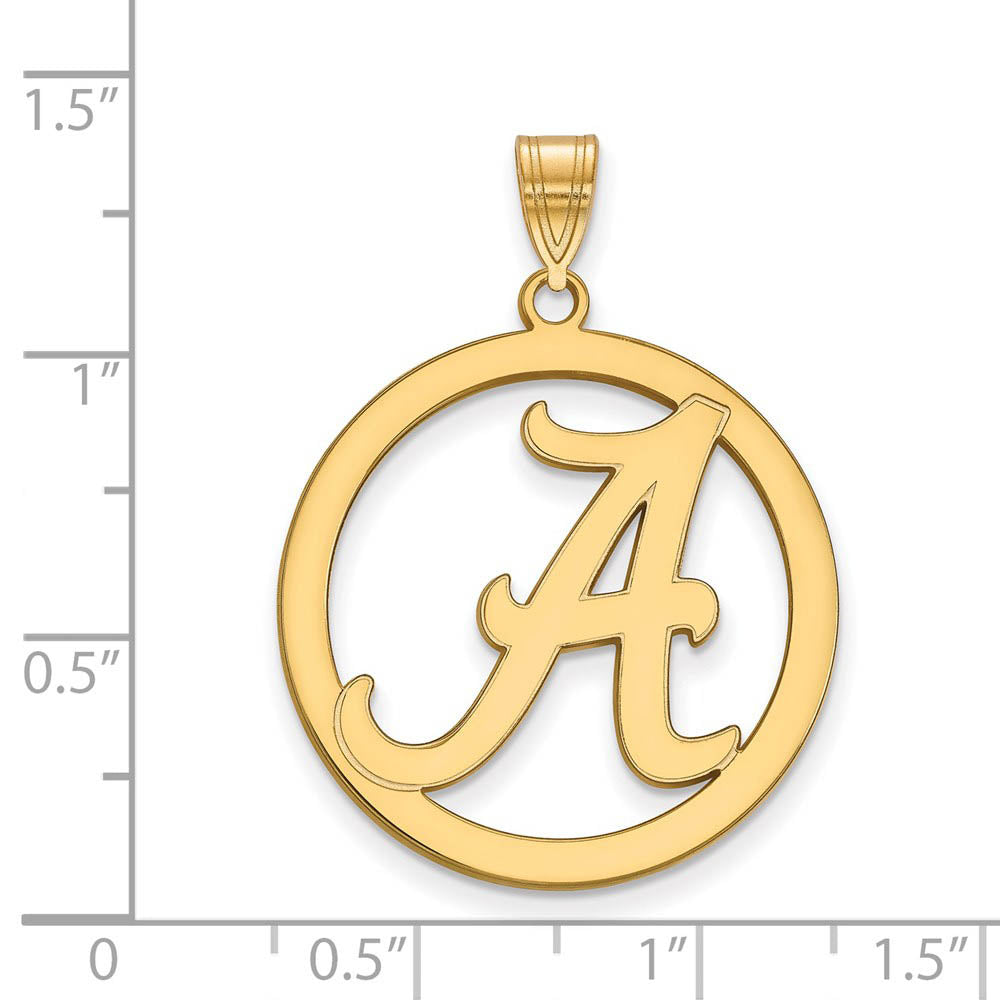 Alternate view of the 14k Gold Plated Silver U. of Alabama XL Initial A Circle Pendant by The Black Bow Jewelry Co.