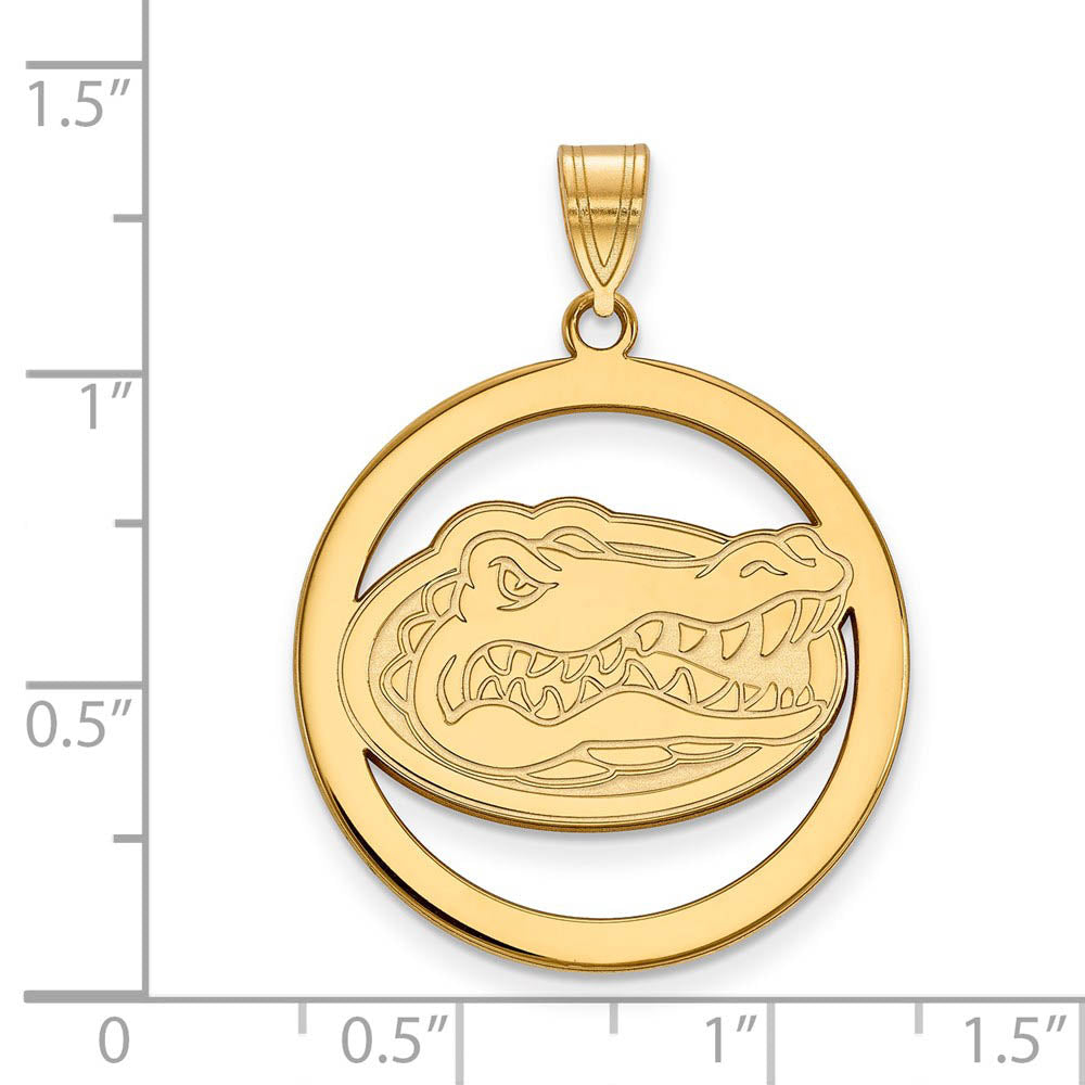 Alternate view of the 14k Gold Plated Silver U. of Florida XL Circle Pendant by The Black Bow Jewelry Co.
