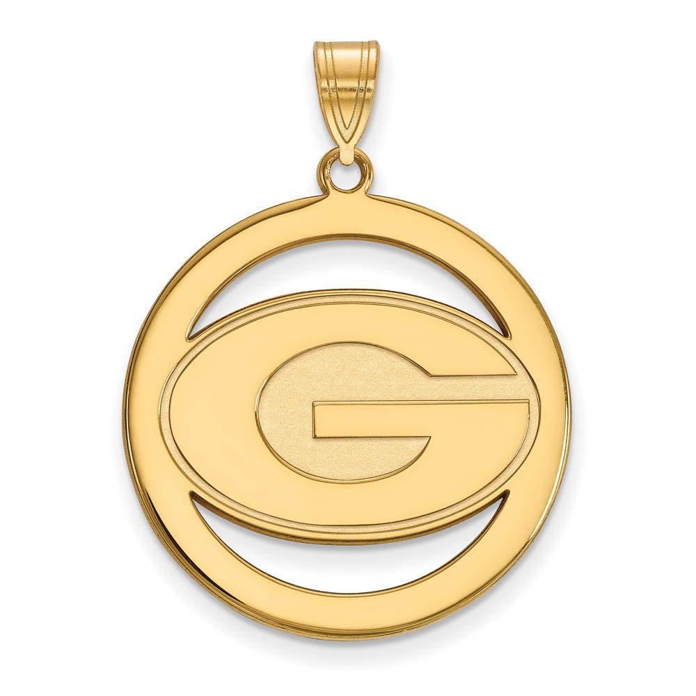 14k Gold Plated Silver U. of Georgia XL 'G' Circle Pendant, Item P17661 by The Black Bow Jewelry Co.