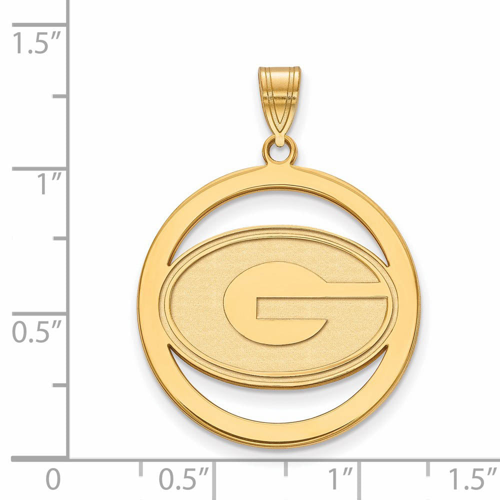Alternate view of the 14k Gold Plated Silver U. of Georgia XL 'G' Circle Pendant by The Black Bow Jewelry Co.