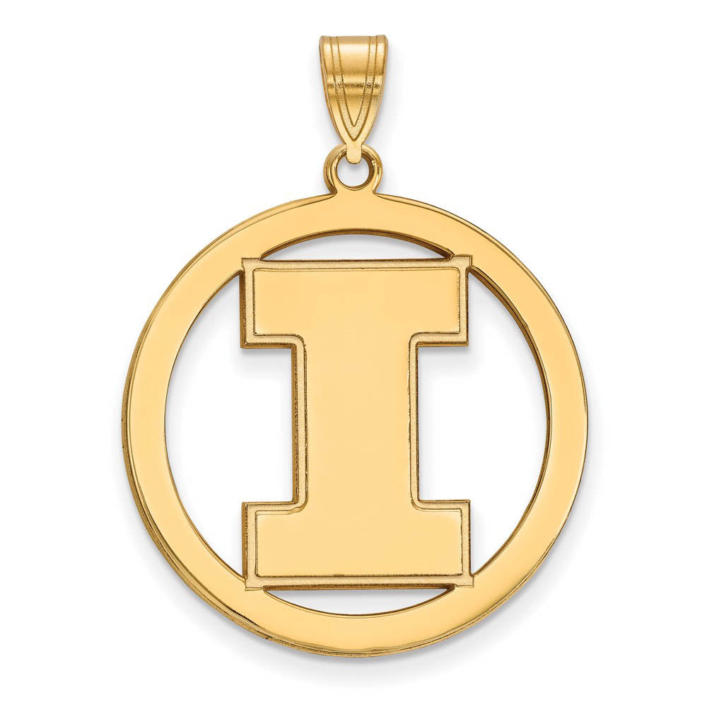 14k Gold Plated Silver U. of Illinois XL Initial I Circle Pendant, Item P17662 by The Black Bow Jewelry Co.