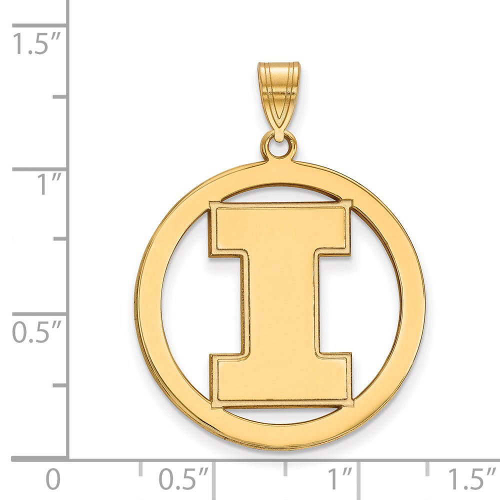 Alternate view of the 14k Gold Plated Silver U. of Illinois XL Initial I Circle Pendant by The Black Bow Jewelry Co.
