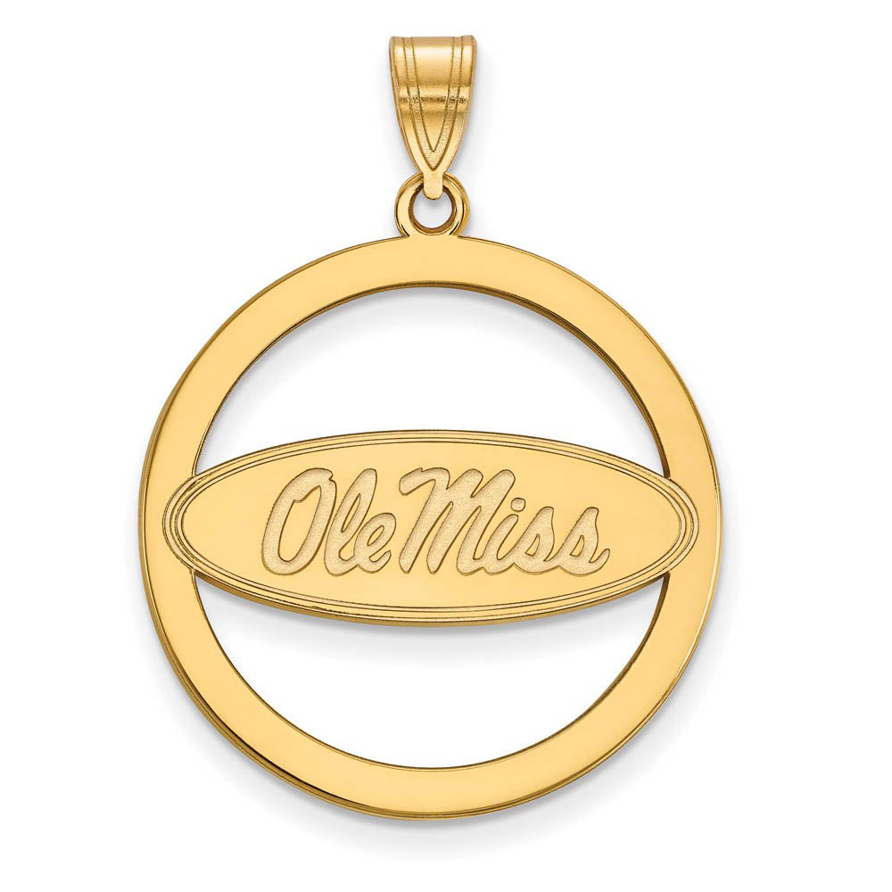 14k Gold Plated Silver U. of Mississippi XL Circle Pendant, Item P17666 by The Black Bow Jewelry Co.