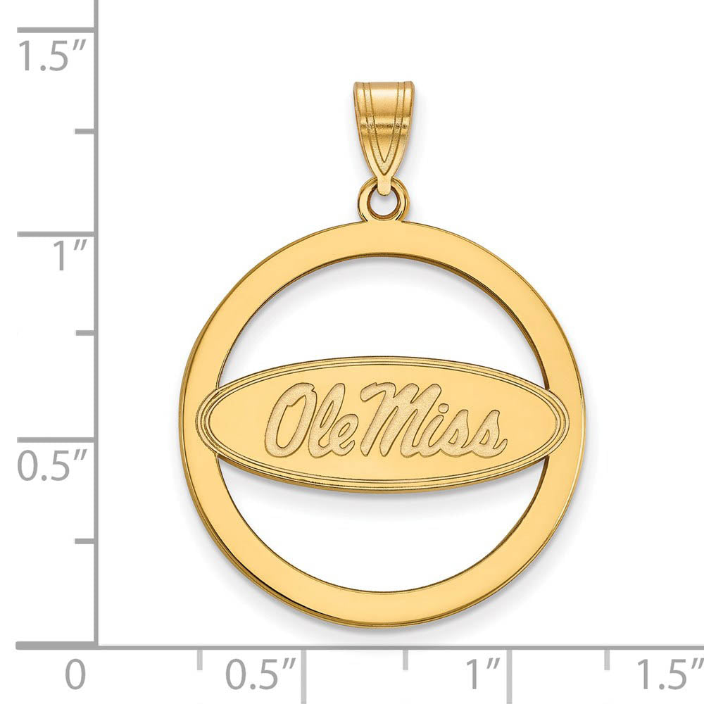Alternate view of the 14k Gold Plated Silver U. of Mississippi XL Circle Pendant by The Black Bow Jewelry Co.