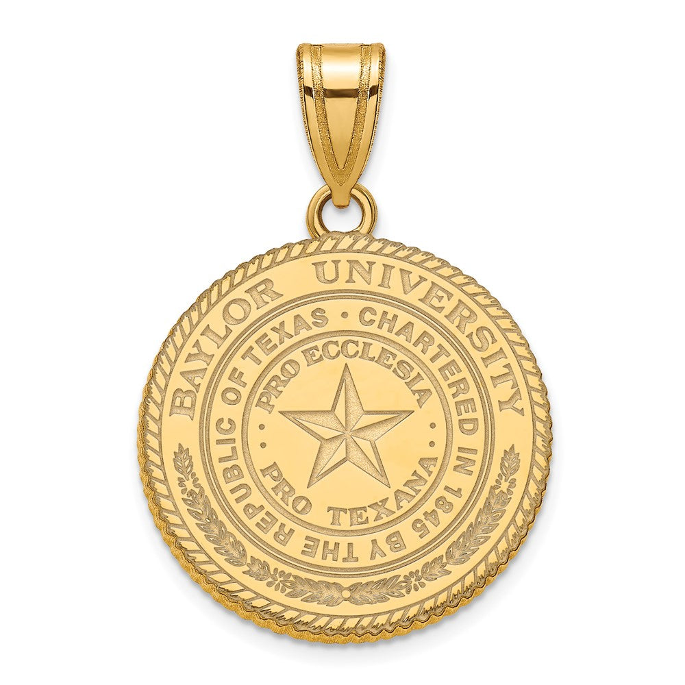 14k Gold Plated Silver Baylor U Large Crest Disc Pendant, Item P17673 by The Black Bow Jewelry Co.