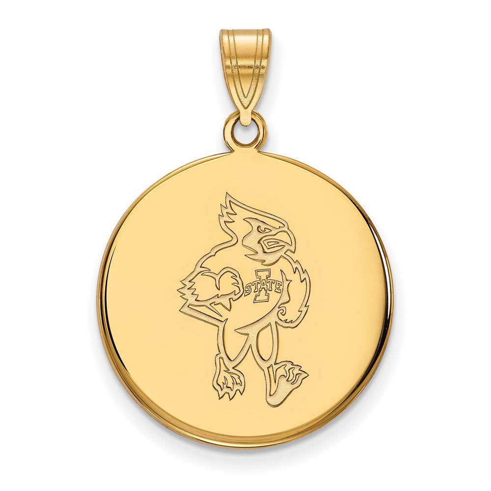 14k Gold Plated Silver Iowa State Large Disc Pendant, Item P17674 by The Black Bow Jewelry Co.