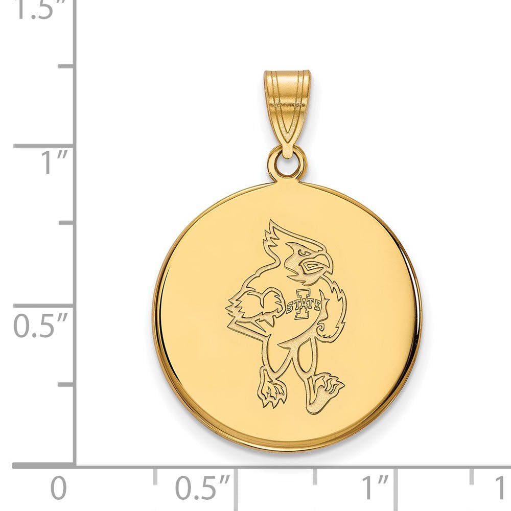 Alternate view of the 14k Gold Plated Silver Iowa State Large Disc Pendant by The Black Bow Jewelry Co.