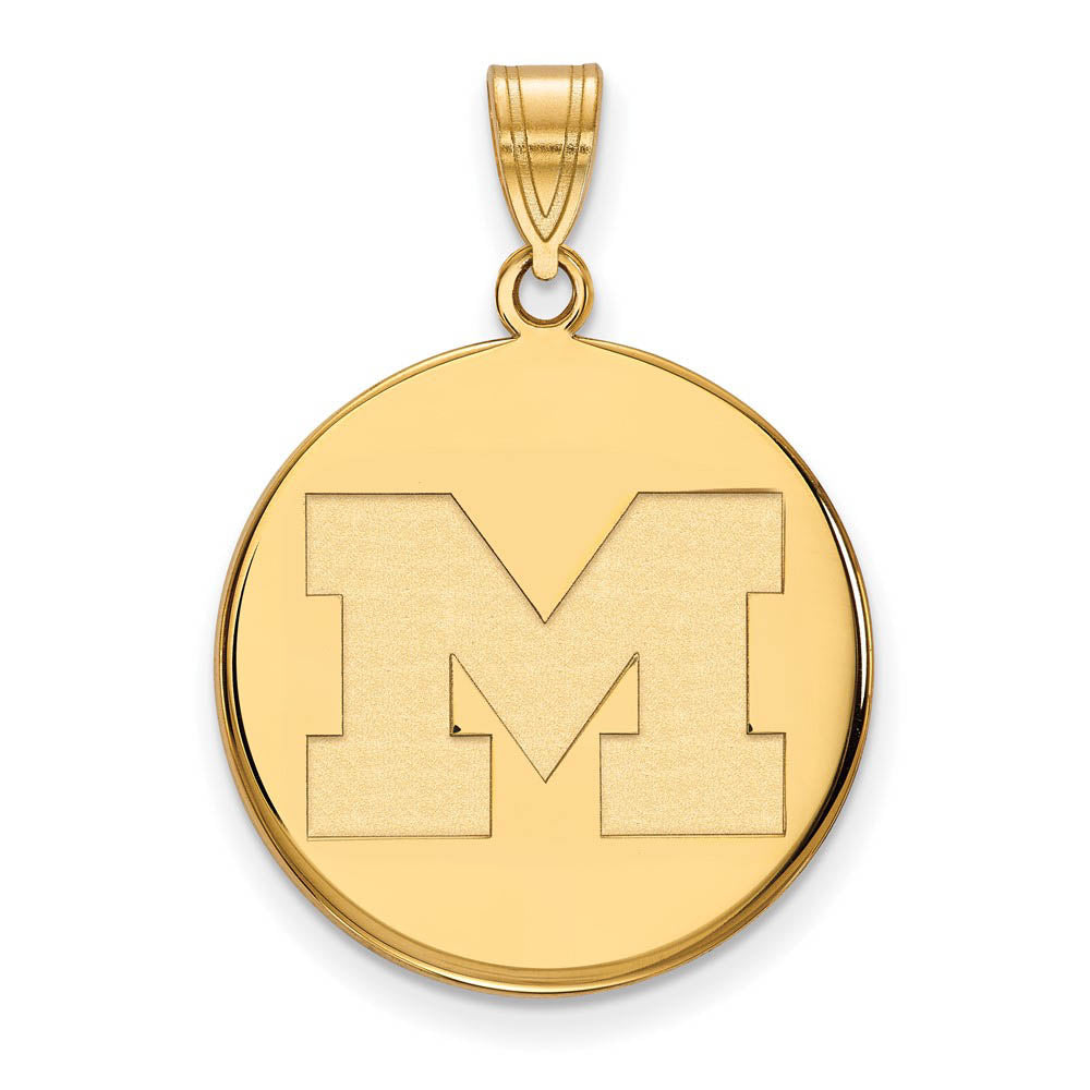 14k Gold Plated Silver U. of Michigan Large Initial M Disc Pendant, Item P17675 by The Black Bow Jewelry Co.
