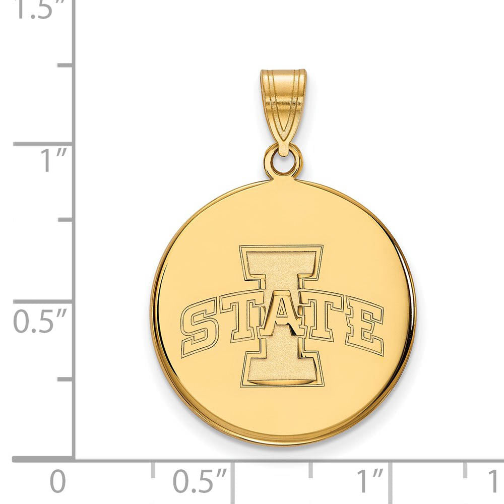 Alternate view of the 14k Gold Plated Silver Iowa State Large 'I STATE' Disc Pendant by The Black Bow Jewelry Co.