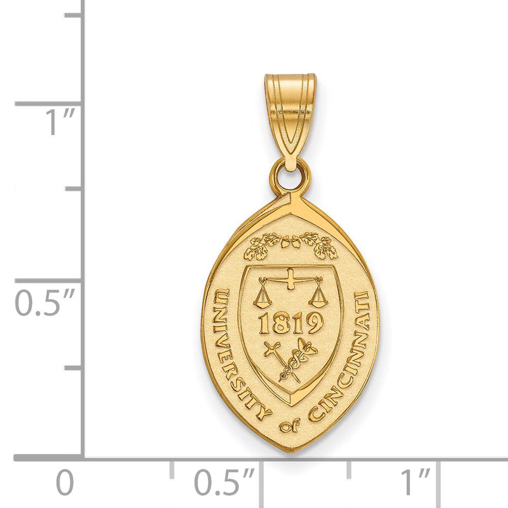 Alternate view of the 14k Gold Plated Silver U. of Cincinnati Large Crest Pendant by The Black Bow Jewelry Co.
