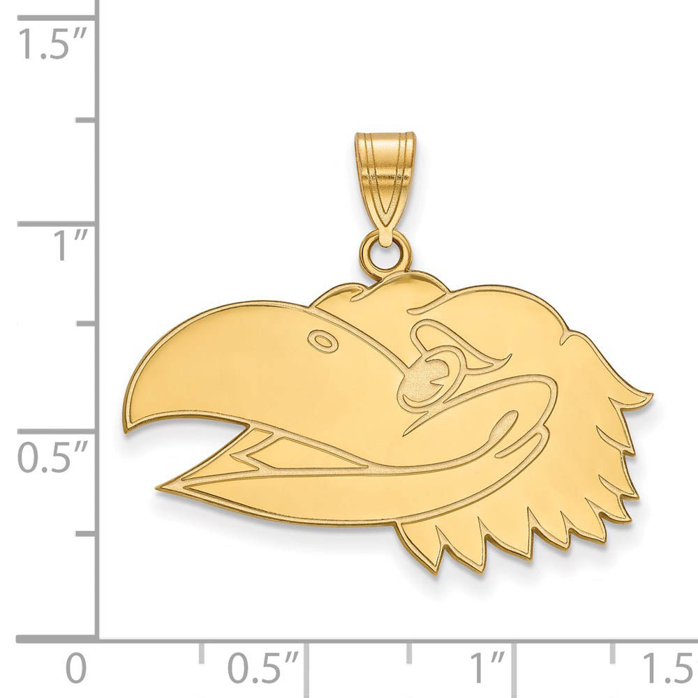 Alternate view of the 14k Gold Plated Silver U. of Kansas Large Profile Mascot Pendant by The Black Bow Jewelry Co.