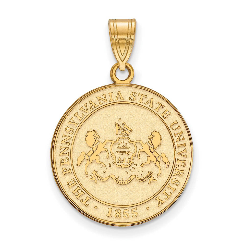 14k Gold Plated Silver Penn State Large Crest Pendant, Item P17696 by The Black Bow Jewelry Co.