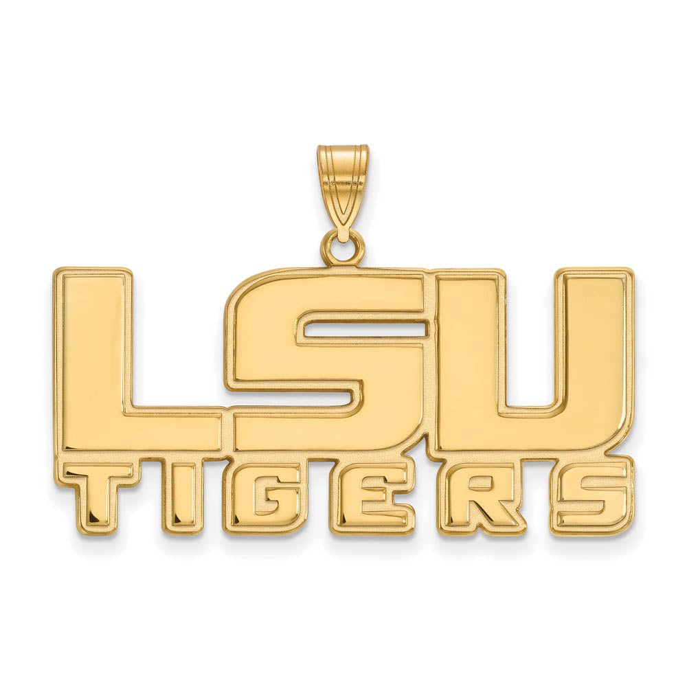 14k Gold Plated Silver Louisiana State Large 'LSU TIGERS' Pendant, Item P17700 by The Black Bow Jewelry Co.