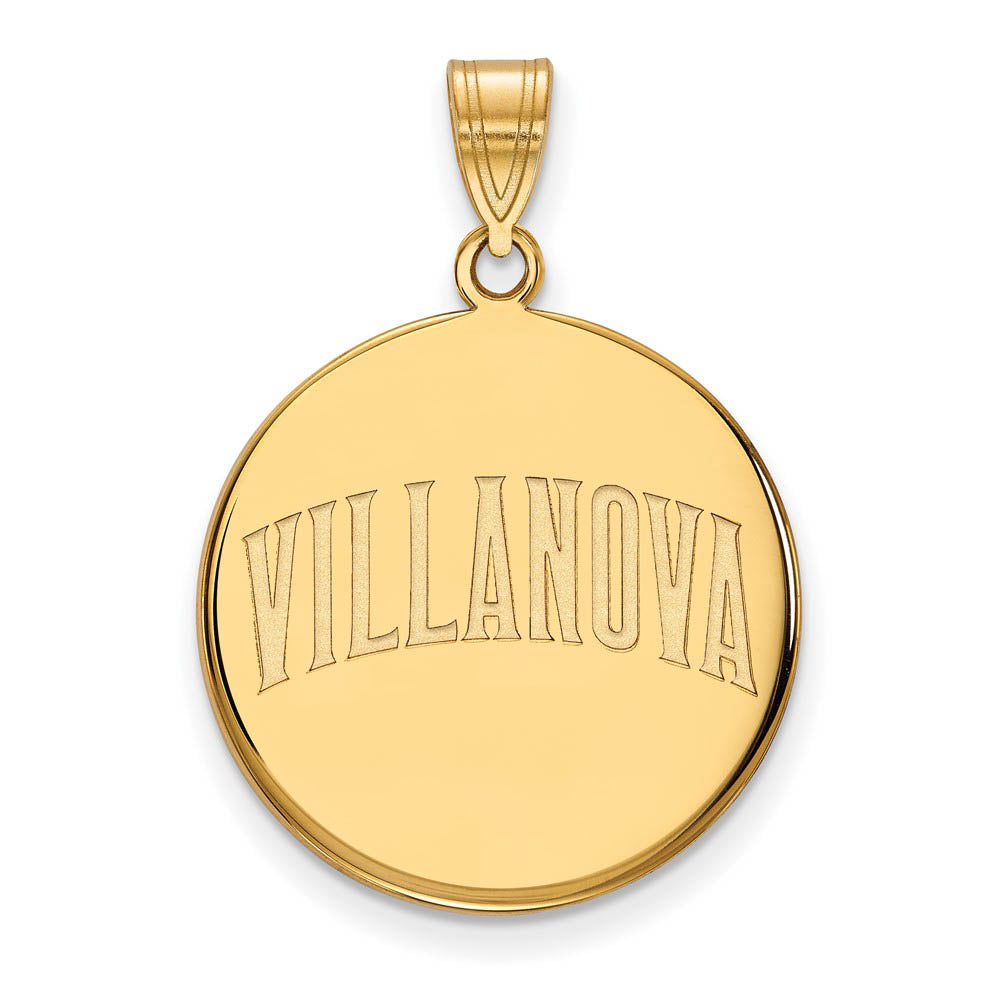 14k Gold Plated Silver Villanova U. Large Script Disc Pendant, Item P17702 by The Black Bow Jewelry Co.