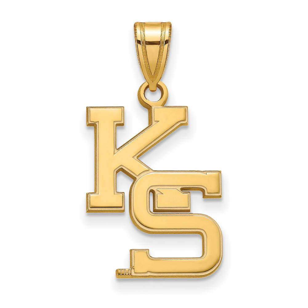 14k Gold Plated Silver Kansas State Large 'KS' Pendant, Item P17705 by The Black Bow Jewelry Co.