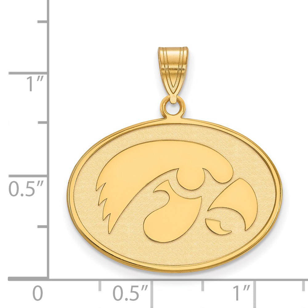 Alternate view of the 14k Gold Plated Silver U. of Iowa Large Oval Mascot Pendant by The Black Bow Jewelry Co.