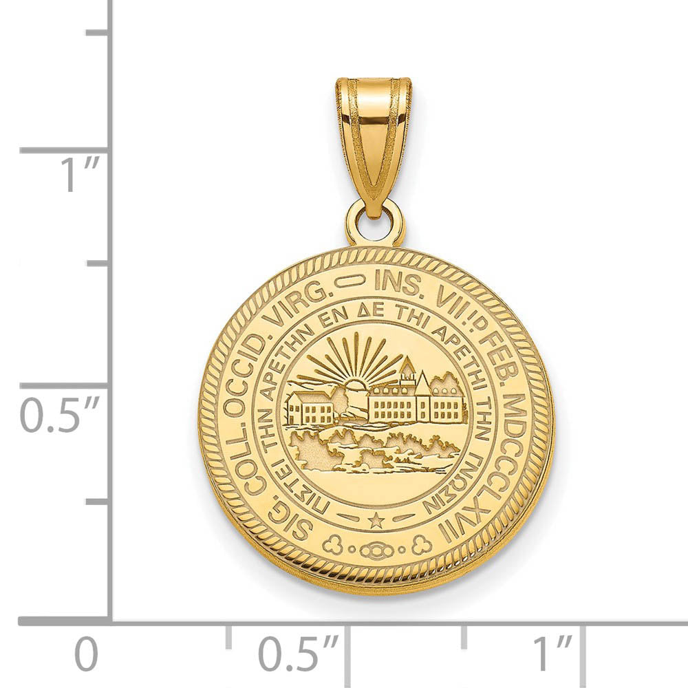 Alternate view of the 14k Gold Plated Silver West Virginia U. Large Crest Disc Pendant by The Black Bow Jewelry Co.