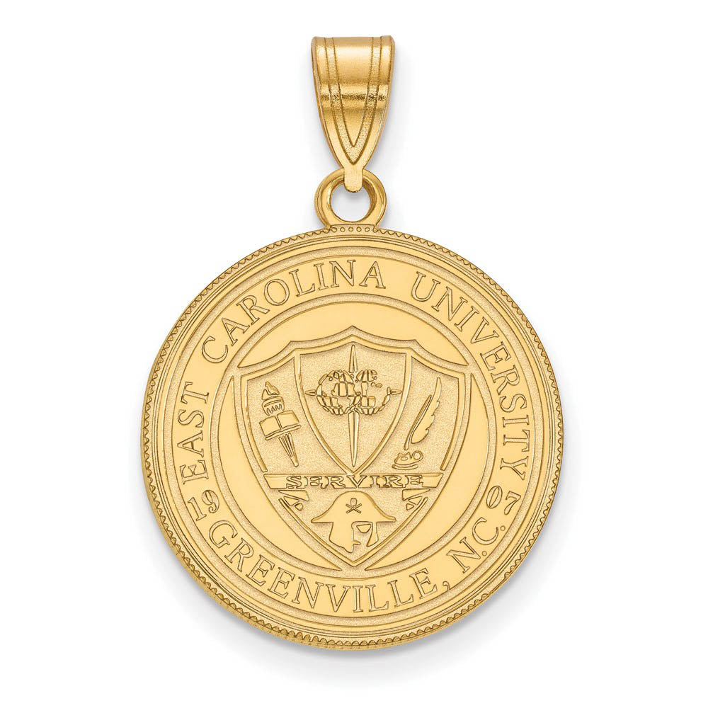 14k Gold Plated Silver East Carolina U Large Crest Pendant, Item P17722 by The Black Bow Jewelry Co.