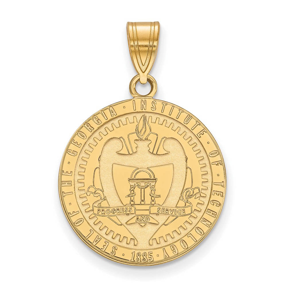 14k Gold Plated Silver Georgia Technology Large Crest Pendant, Item P17725 by The Black Bow Jewelry Co.