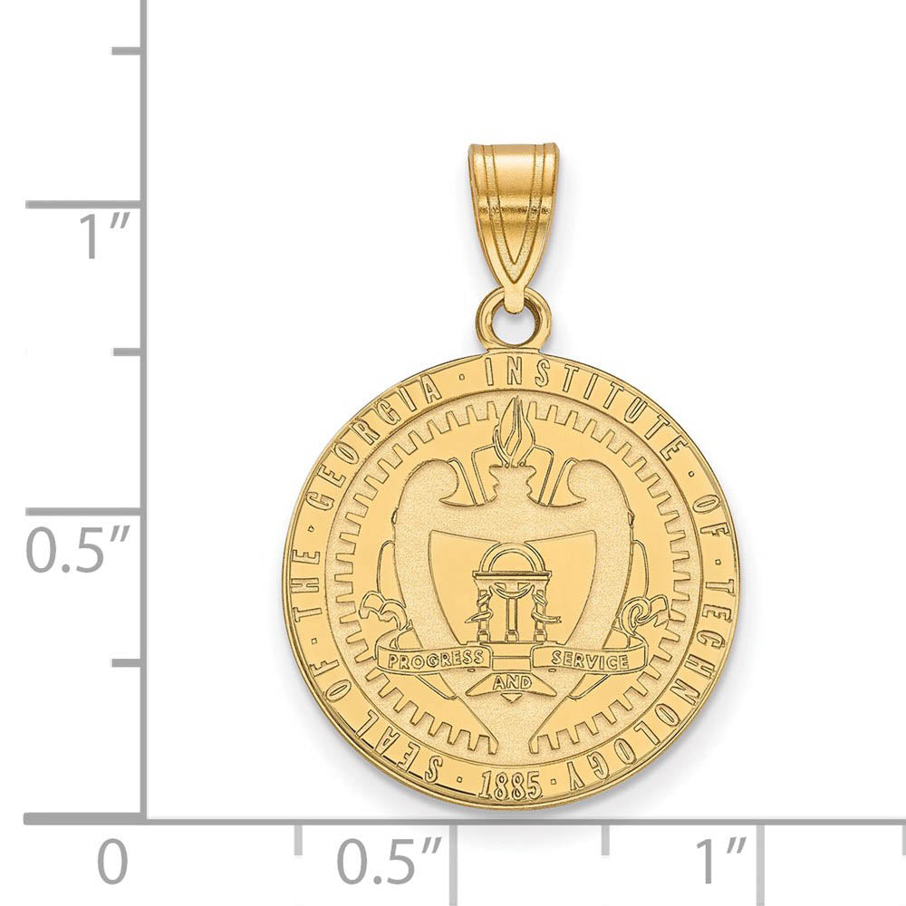 Alternate view of the 14k Gold Plated Silver Georgia Technology Large Crest Pendant by The Black Bow Jewelry Co.