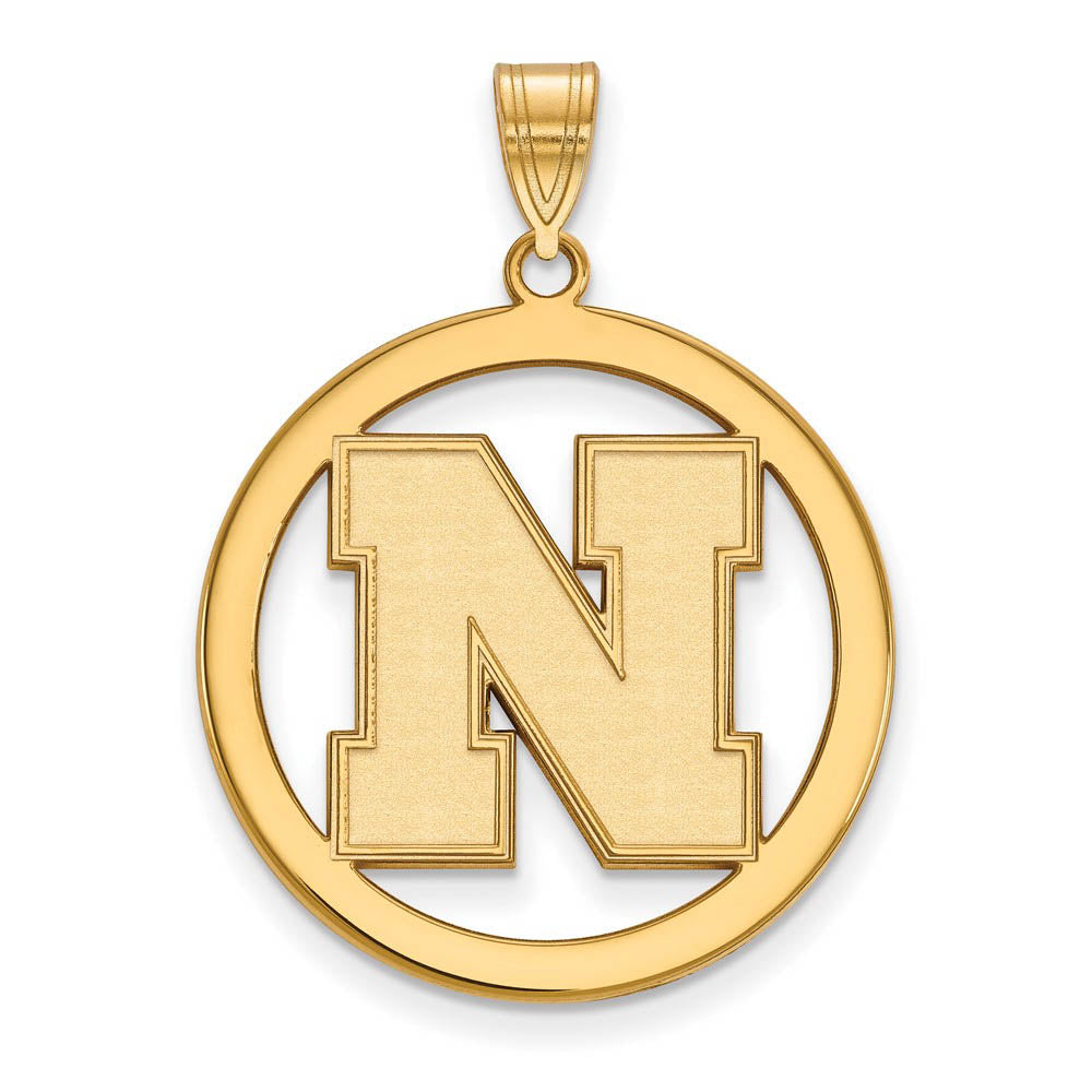 14k Gold Plated Silver U. of Nebraska XL Initial N Circle Pendant, Item P17729 by The Black Bow Jewelry Co.