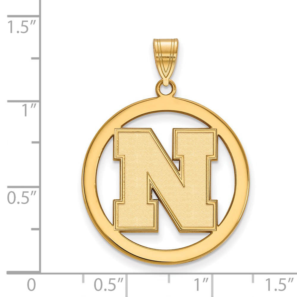 Alternate view of the 14k Gold Plated Silver U. of Nebraska XL Initial N Circle Pendant by The Black Bow Jewelry Co.